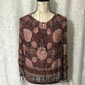Lucky Brand Red Geometric Peasant Blouse NWT